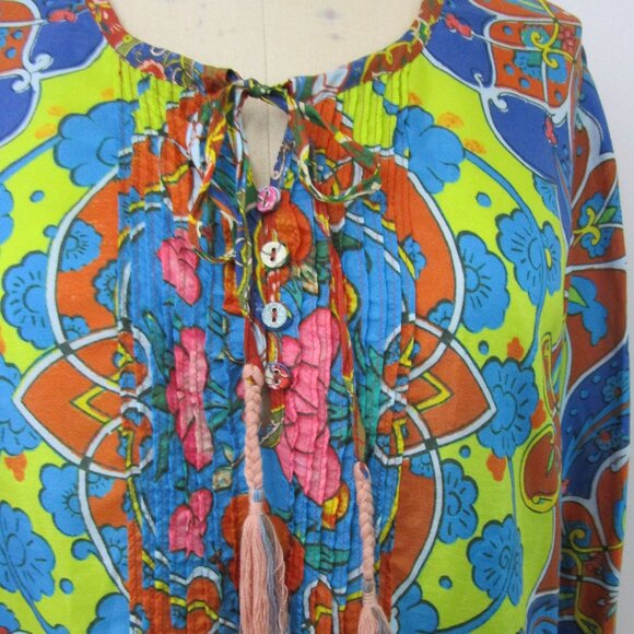 Silk Art Nouveau Tunic Top Bohemian Button Front - Picture 3 of 8